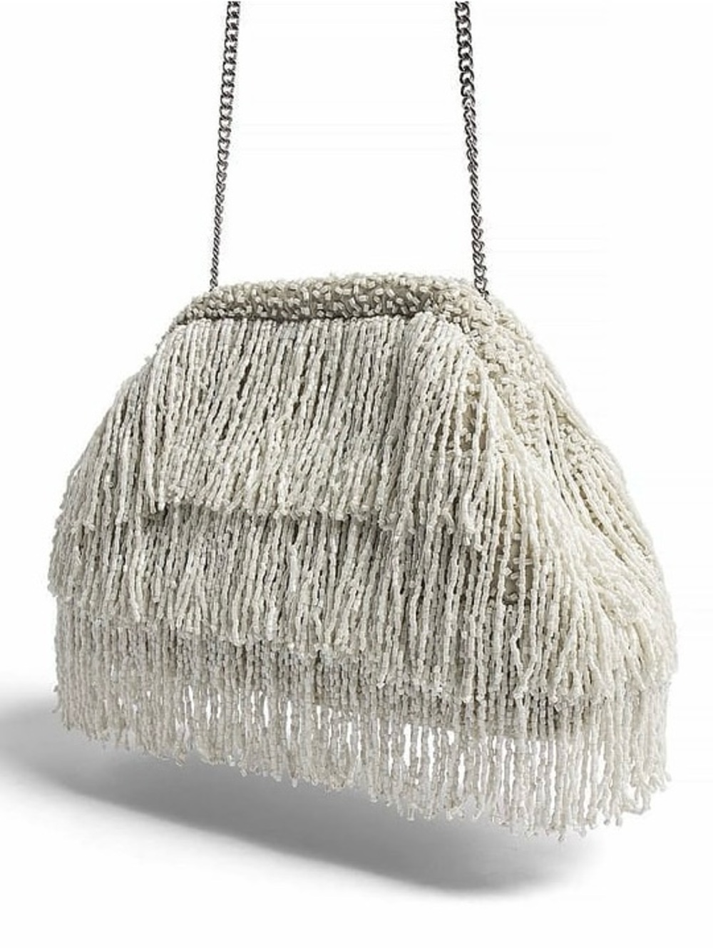 Offwhite beaded fringe purse